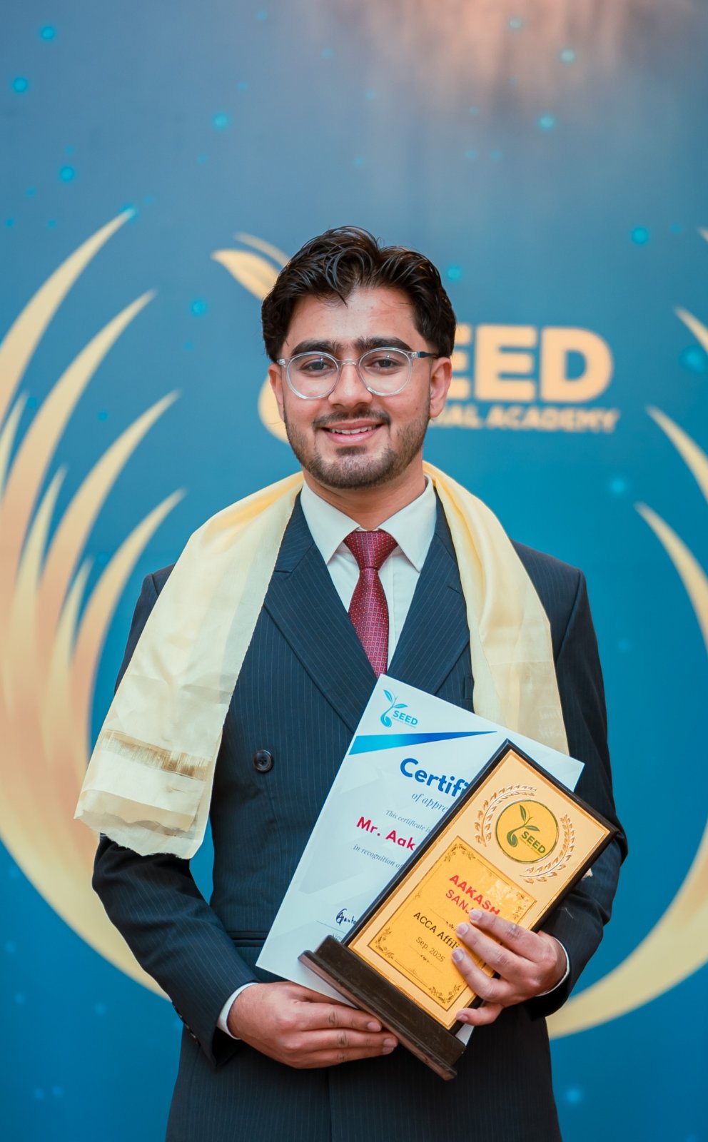 Akash Sanjel receiving his ACCA affiliate recognition